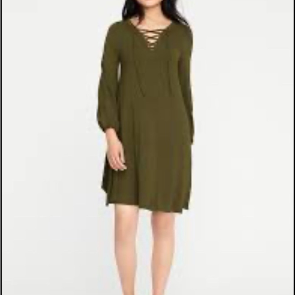 Lace up Swing Dress - Long Sleeves
